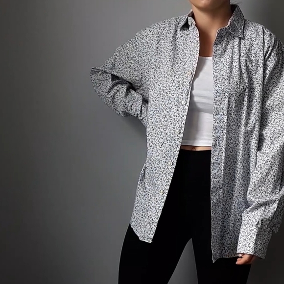 Blue, White and Brown Floral Print Button-up Shirt - Picture 6 of 8